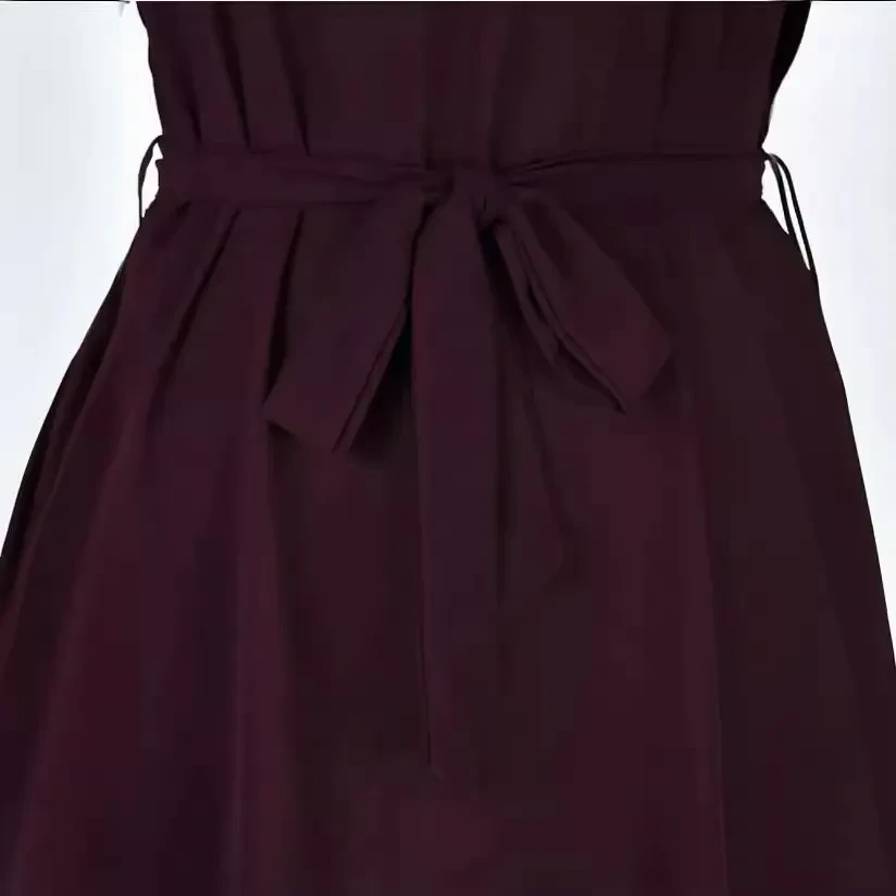 Vestido de verano de manga corta con escote en V y cinturón, con lazo, para mujer