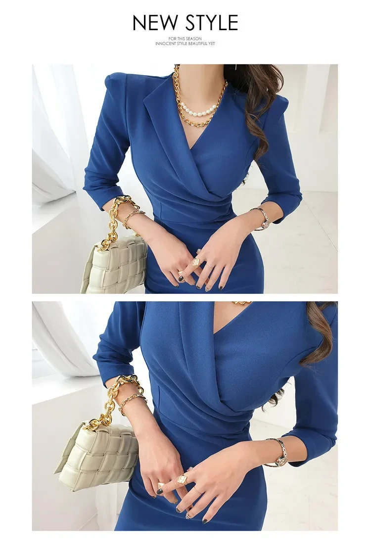 Elegante vestido de negocios ajustado de largo medio con cadera elástica