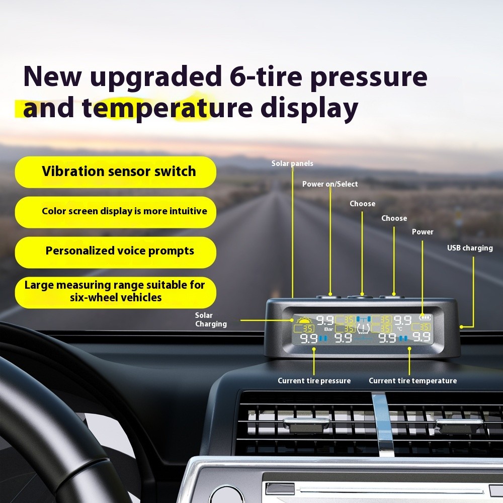 Monitoreo de presión de neumáticos T12 para seis ruedas, sistema TPMS solar externo para RV y camión integrado
