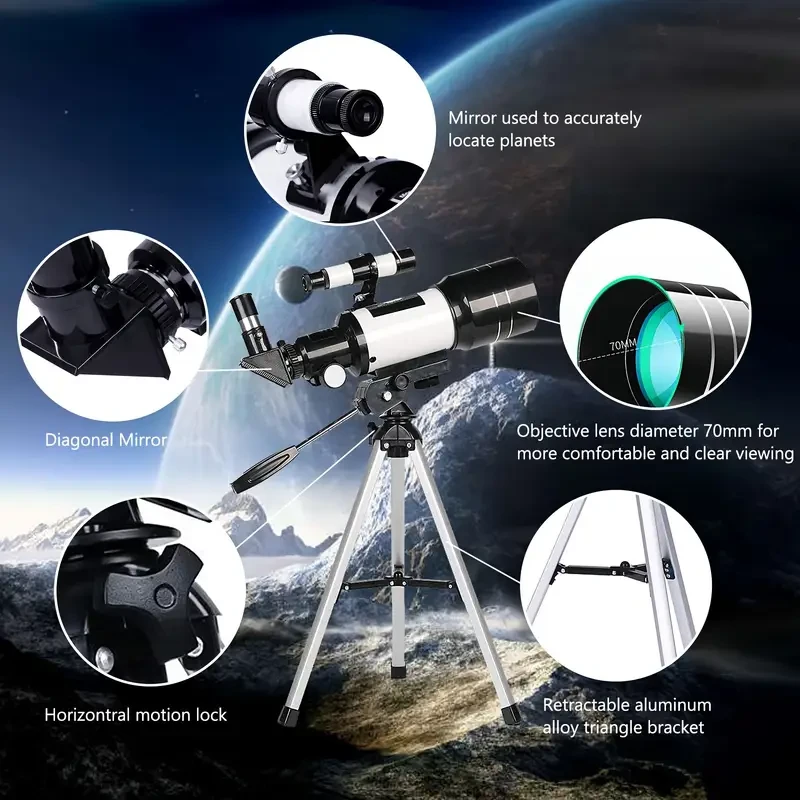 Telescopio astronómico F30070M con trípode