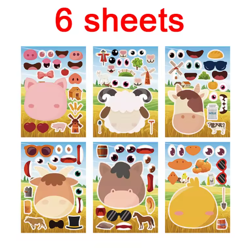 Pegatinas de animales de granja para hacer caras, hojas para niños pequeños, niñas, recuerdos de fiesta, suministros, actividades y manualidades.