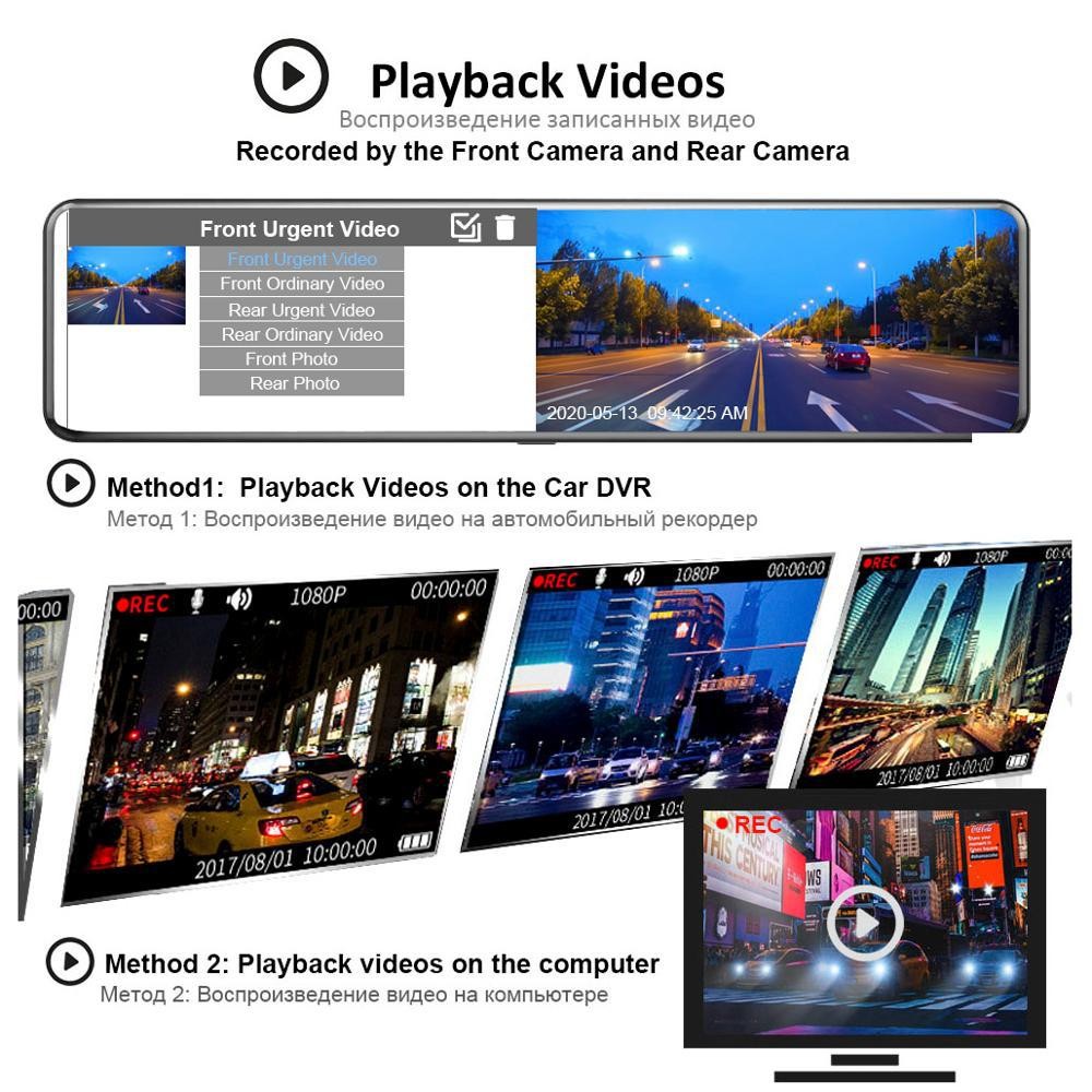 DVR para coche con transmisión multimedia, grabación en bucle, lente frontal y trasera, 1080P2K, pantalla LCD de 12 pulgadas, visión nocturna negra, pantalla táctil completa
