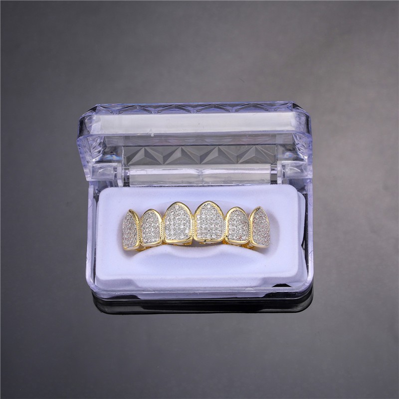 Juego de parrillas dentales Feel Style Cool para dientes unisex con piedra de circonita cúbica en la parte superior e inferior.