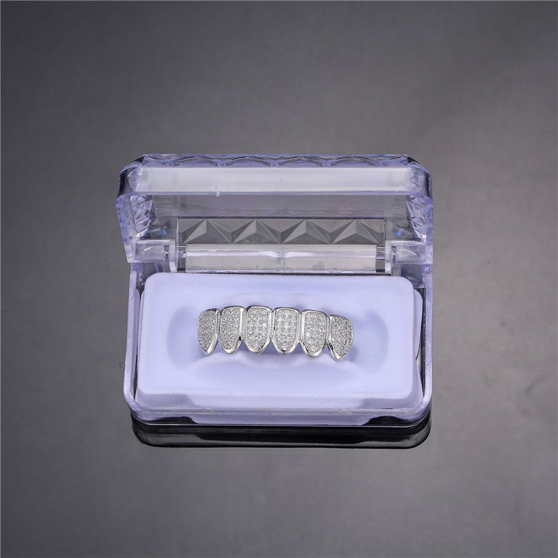 Juego de parrillas dentales Feel Style Cool para dientes unisex con piedra de circonita cúbica en la parte superior e inferior.