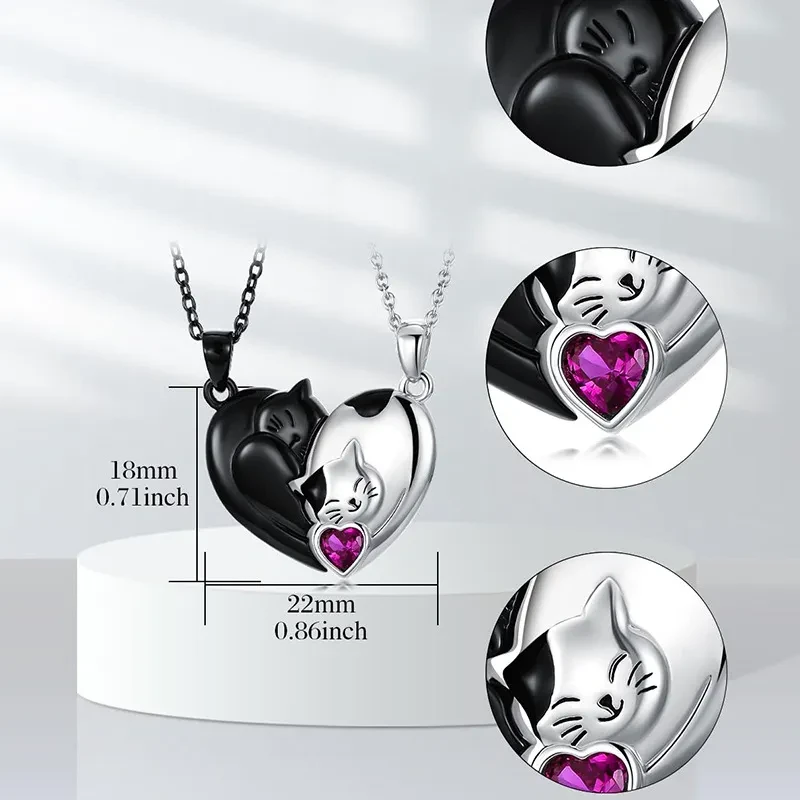 Collar con colgante de pareja con bordado de amor, abrazo en blanco y negro, con un lindo gato para mujeres y niñas, regalo exquisito de moda.
