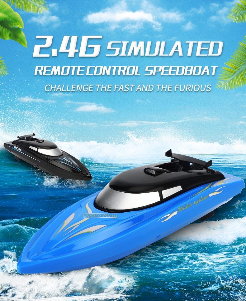 Barco RC, Barco remoto de larga duración de 2.4 GB, Recargable, Negro