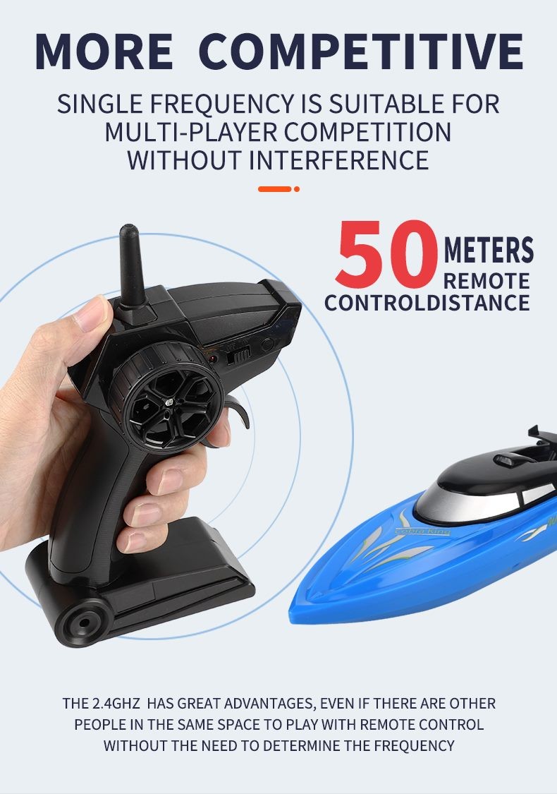 Barco RC, Barco remoto de larga duración de 2.4 GB, Recargable, Negro