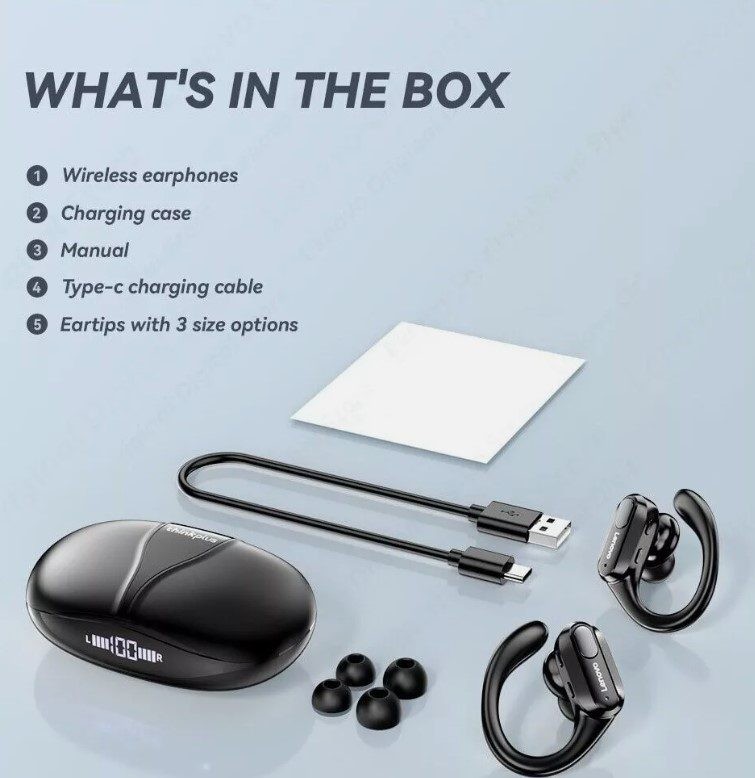 Auriculares inalámbricos Lenovo XT80 con ganchos para la oreja con reducción de ruido