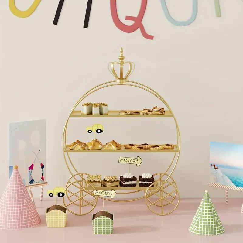 Expositor de mesa de postres con corona dorada de estilo europeo