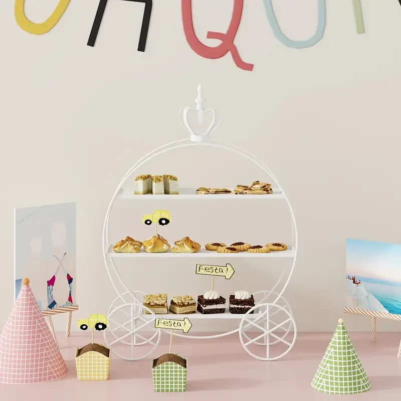 Expositor de mesa de postres con corona dorada de estilo europeo