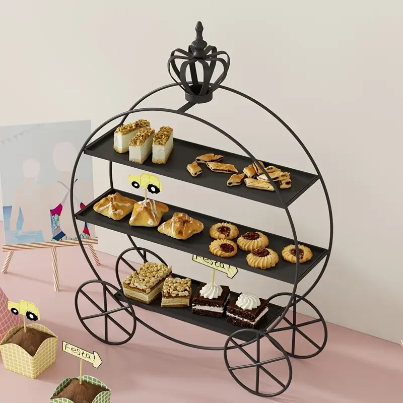 Expositor de mesa de postres con corona dorada de estilo europeo