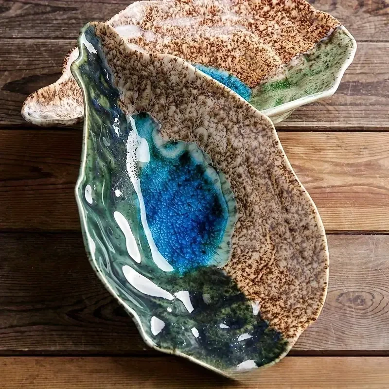 2 platos de postre de cerámica con forma de concha de ostra