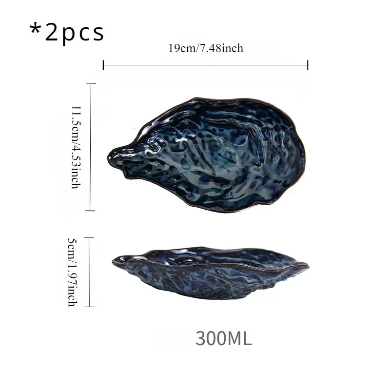 2 platos de postre de cerámica con forma de concha de ostra