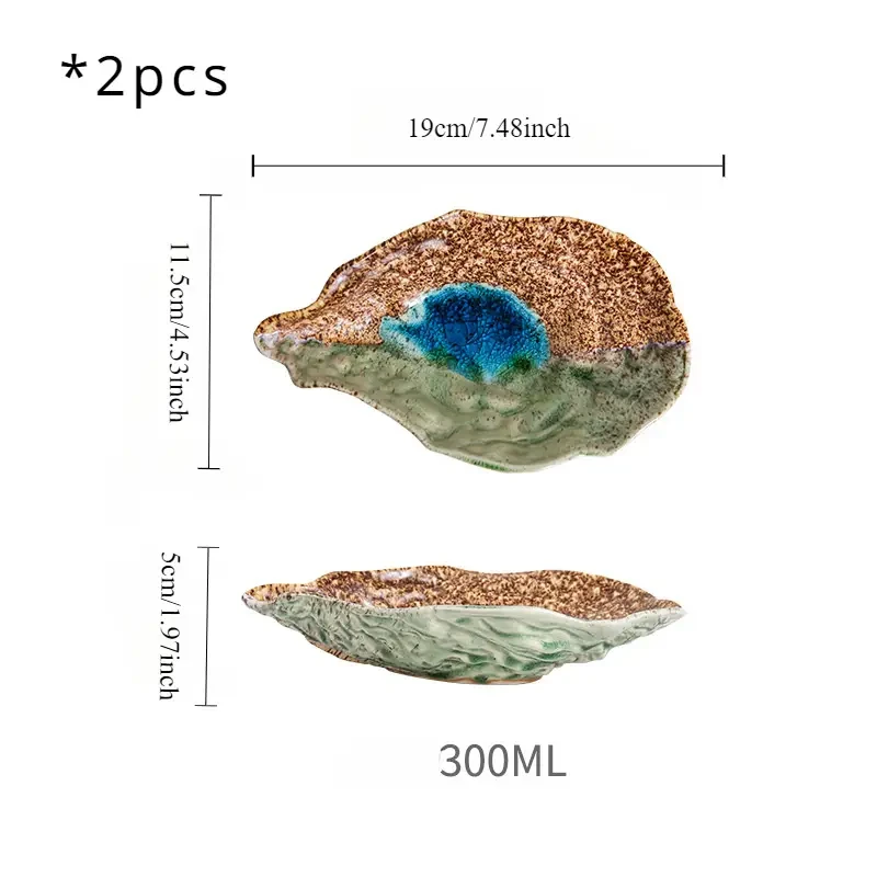2 platos de postre de cerámica con forma de concha de ostra