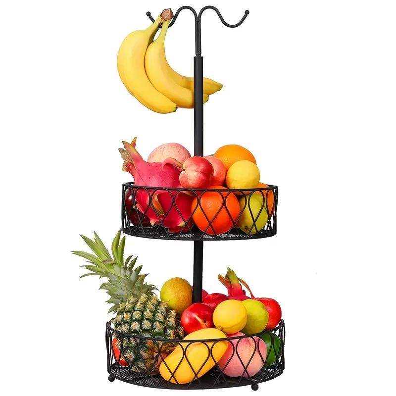 Frutero de dos niveles con colgador para plátanos