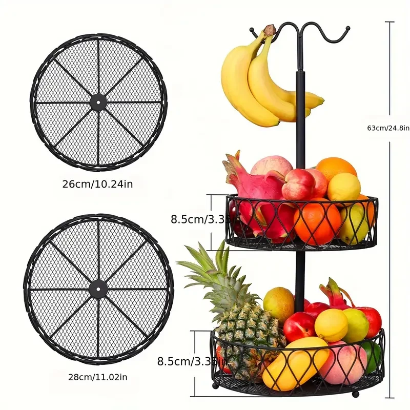 Frutero de dos niveles con colgador para plátanos