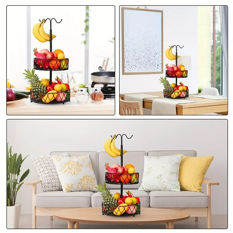 Frutero de dos niveles con colgador para plátanos