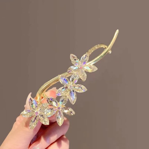 Horquilla con diseño de flor de cristal con temperamento de súper hada, estilo simple y con personalidad.