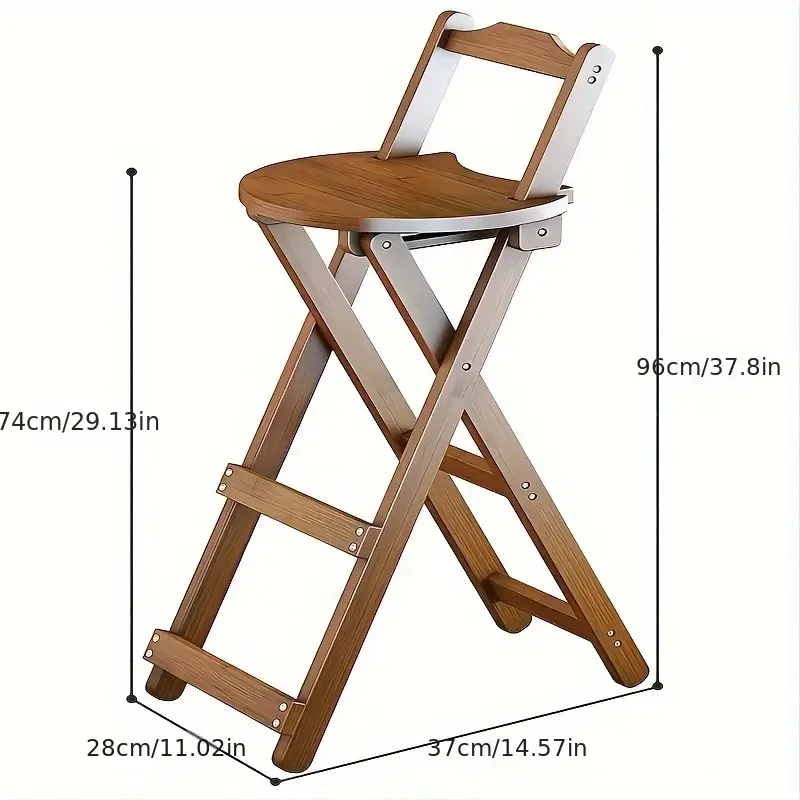 Taburete de bar portátil de bambú con respaldo y pedal
