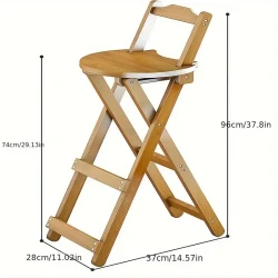 Taburete de bar portátil de bambú con respaldo y pedal