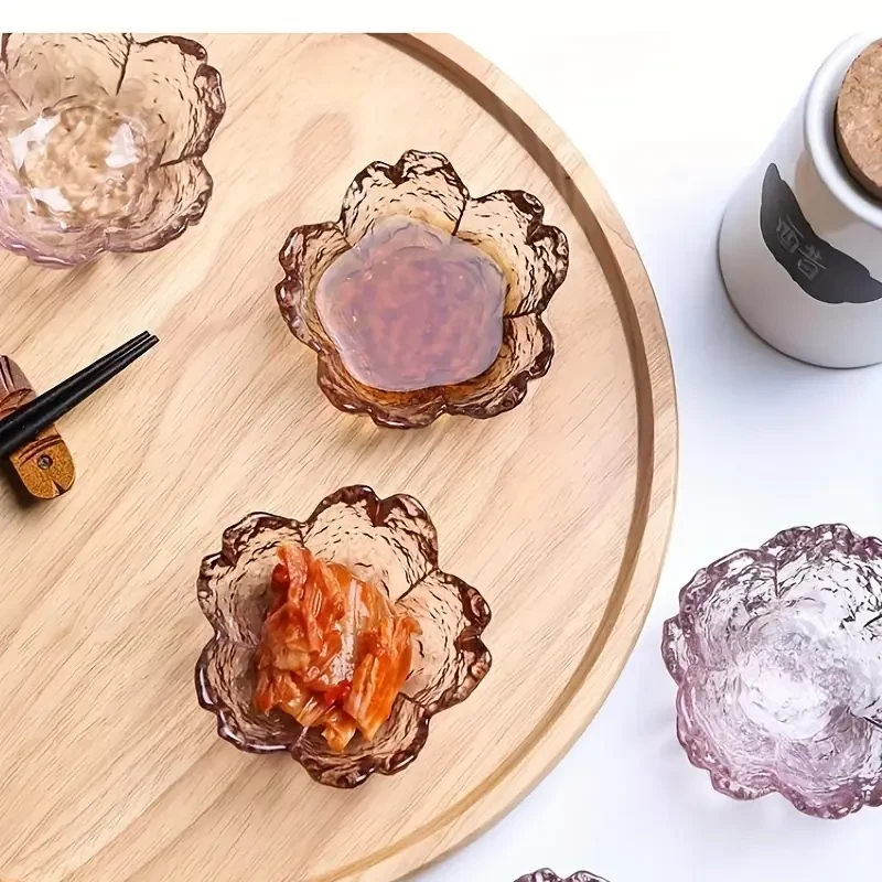 6 platos de salsa de cristal con diseño de flor de cerezo y borde dorado
