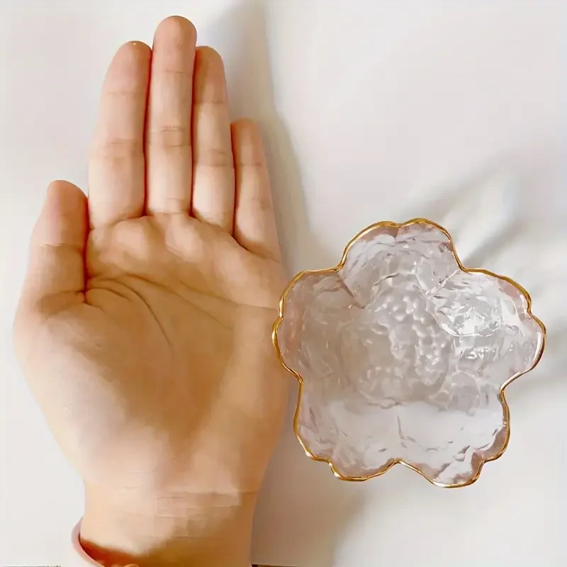 6 platos de salsa de cristal con diseño de flor de cerezo y borde dorado