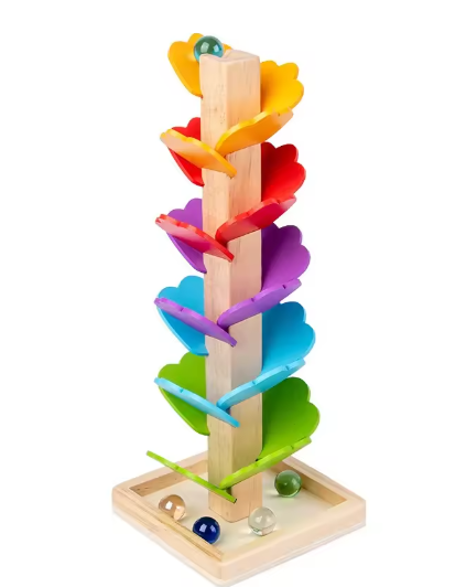 Pista de carreras de bolas de madera Montessori para niños pequeños, con rodamiento de bolas, arcoíris, árbol, educación temprana, iluminación, juguetes sensoriales para bebés, regalo para niños
