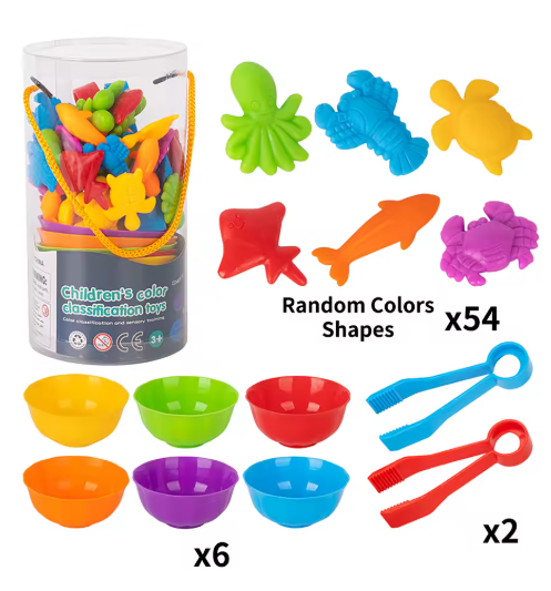 Modelos de animales para contar con juegos de cuencos de clasificación para aprender matemáticas, colores y juguetes de clasificación de goma suave.