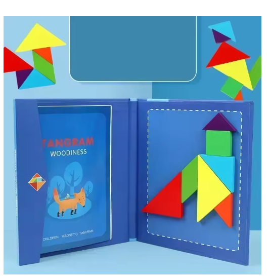 Rompecabezas magnético de madera Tangram, libro de rompecabezas, juguetes educativos para niños, bebés y niños, portátil, Montessori, aprendizaje de inteligencia.