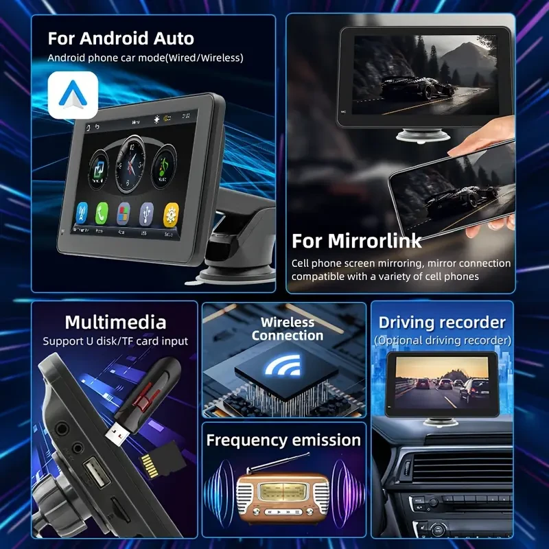 Estéreo para coche - Portátil inalámbrico con pantalla táctil de 7 pulgadas