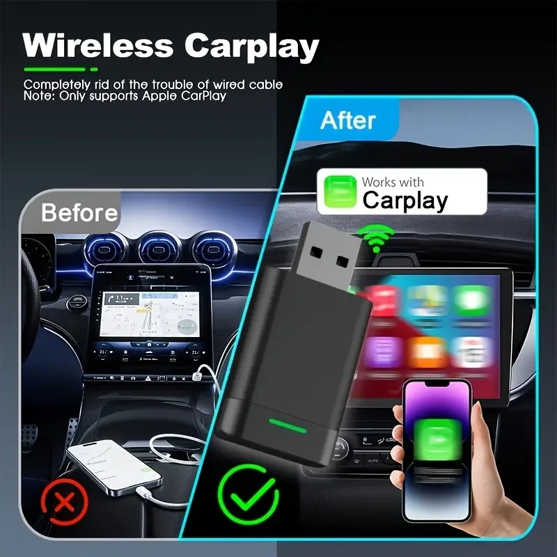 Adaptador USB mini inalámbrico CarPlay 2 en 1