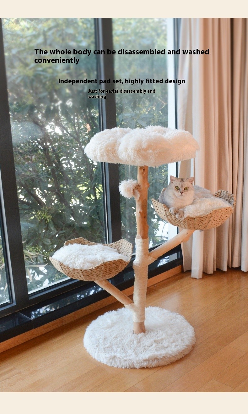 Árbol de frutas natural para gatos, estructura de escalada de madera maciza de ratán, nido para gatos, árbol para gatos