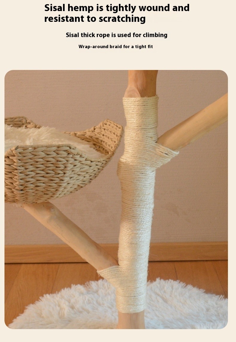 Árbol de frutas natural para gatos, estructura de escalada de madera maciza de ratán, nido para gatos, árbol para gatos