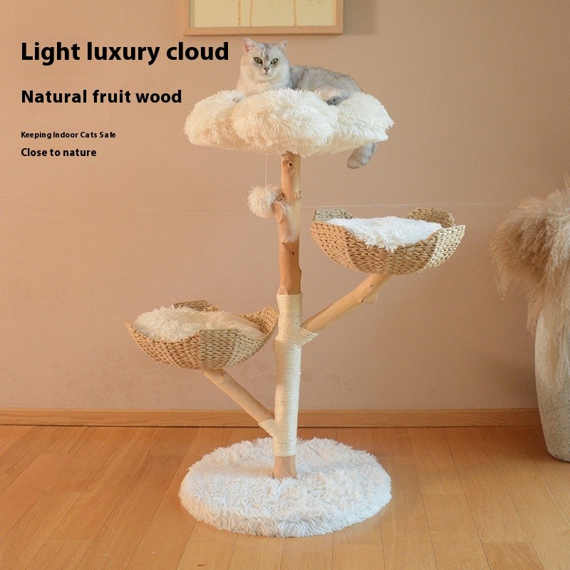 Árbol de frutas natural para gatos, estructura de escalada de madera maciza de ratán, nido para gatos, árbol para gatos