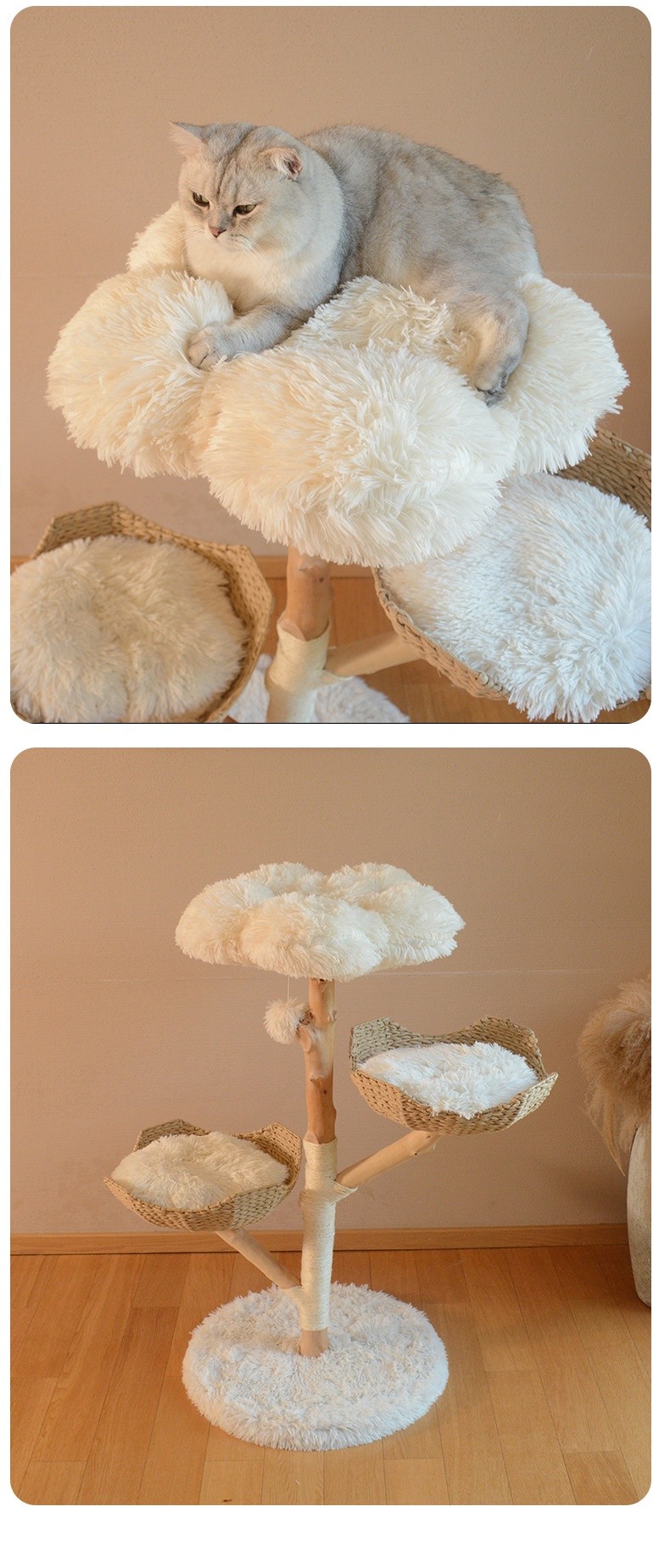 Árbol de frutas natural para gatos, estructura de escalada de madera maciza de ratán, nido para gatos, árbol para gatos