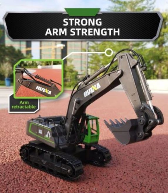 Excavadora RC Digger, HUINA 1558, 2.4G, 1:18, Aleación, Recargable, 11CH.