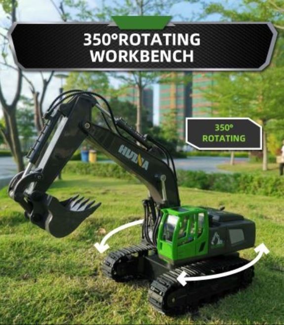Excavadora RC Digger, HUINA 1558, 2.4G, 1:18, Aleación, Recargable, 11CH.