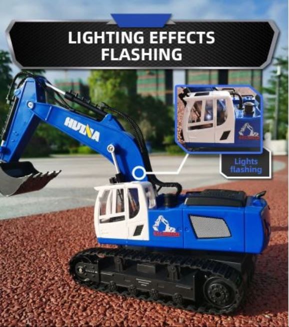 Excavadora RC Digger, HUINA 1558, 2.4G, 1:18, Aleación, Recargable, 11CH.