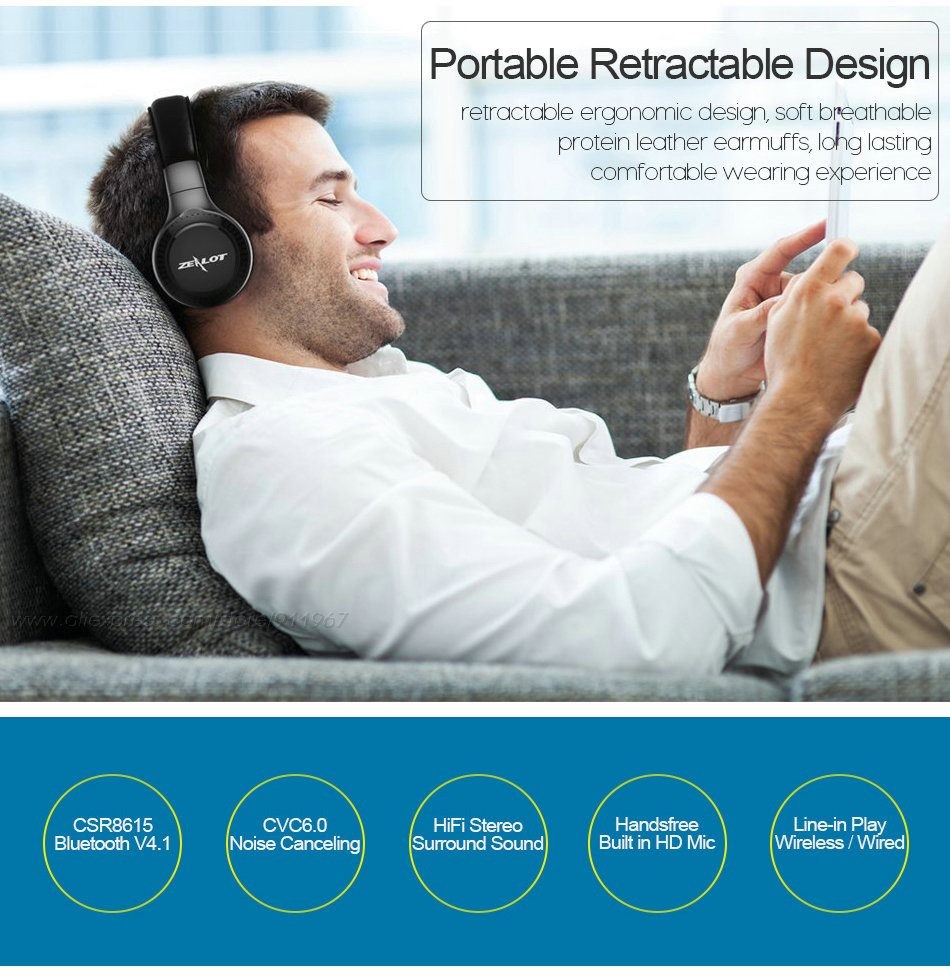 Auriculares inalámbricos estéreo Bluetooth ZEALOT B20 de alta fidelidad con graves supergraves