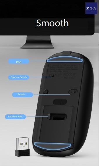 Ratón, negro. Inalámbrico.