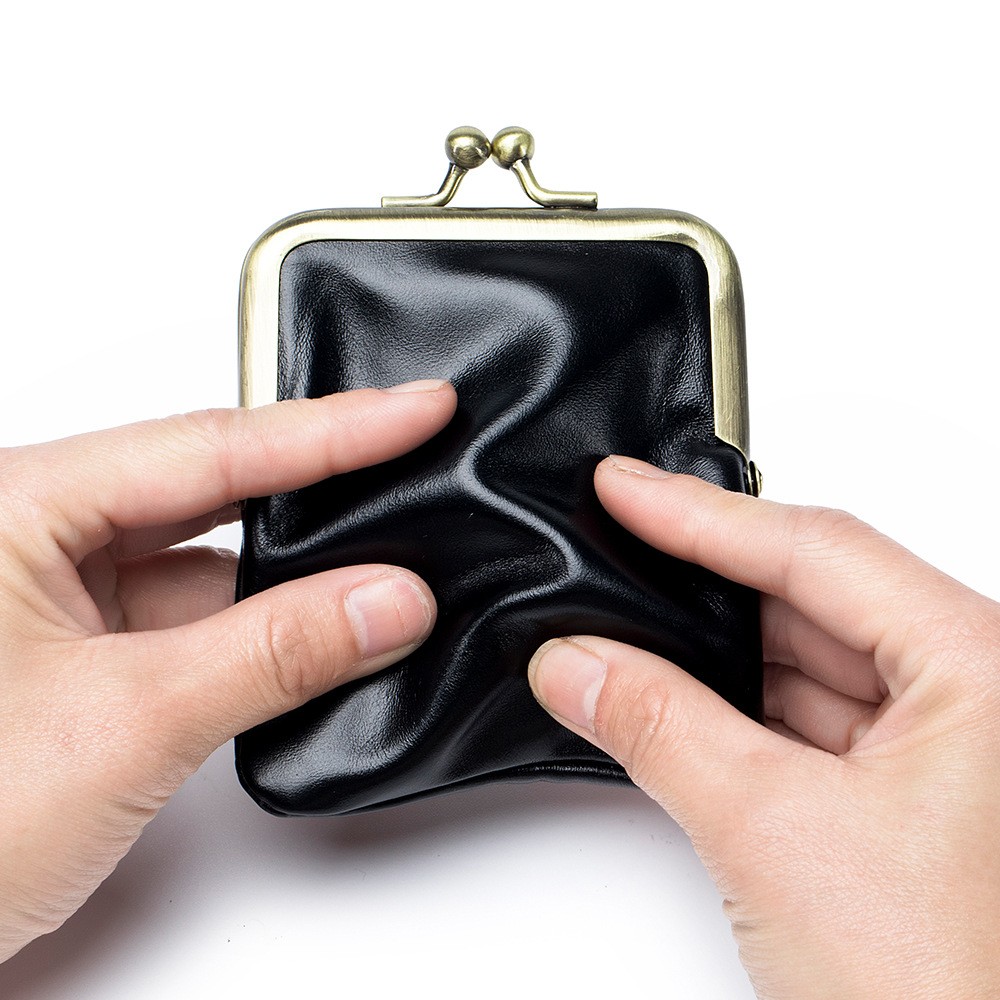 Monedero compacto retro con clip de piel de vaca encerada con aceite de primera capa