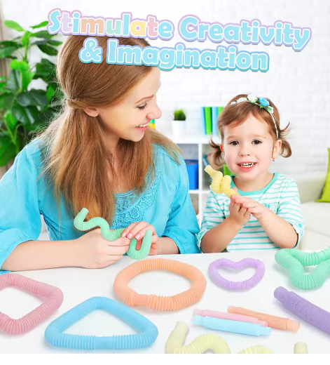 50 tubos antiestrés de 1,9 cm de diámetro, juguetes sensoriales para aliviar el estrés, tubos elásticos para niños y adultos, regalos de fiesta de cumpleaños.