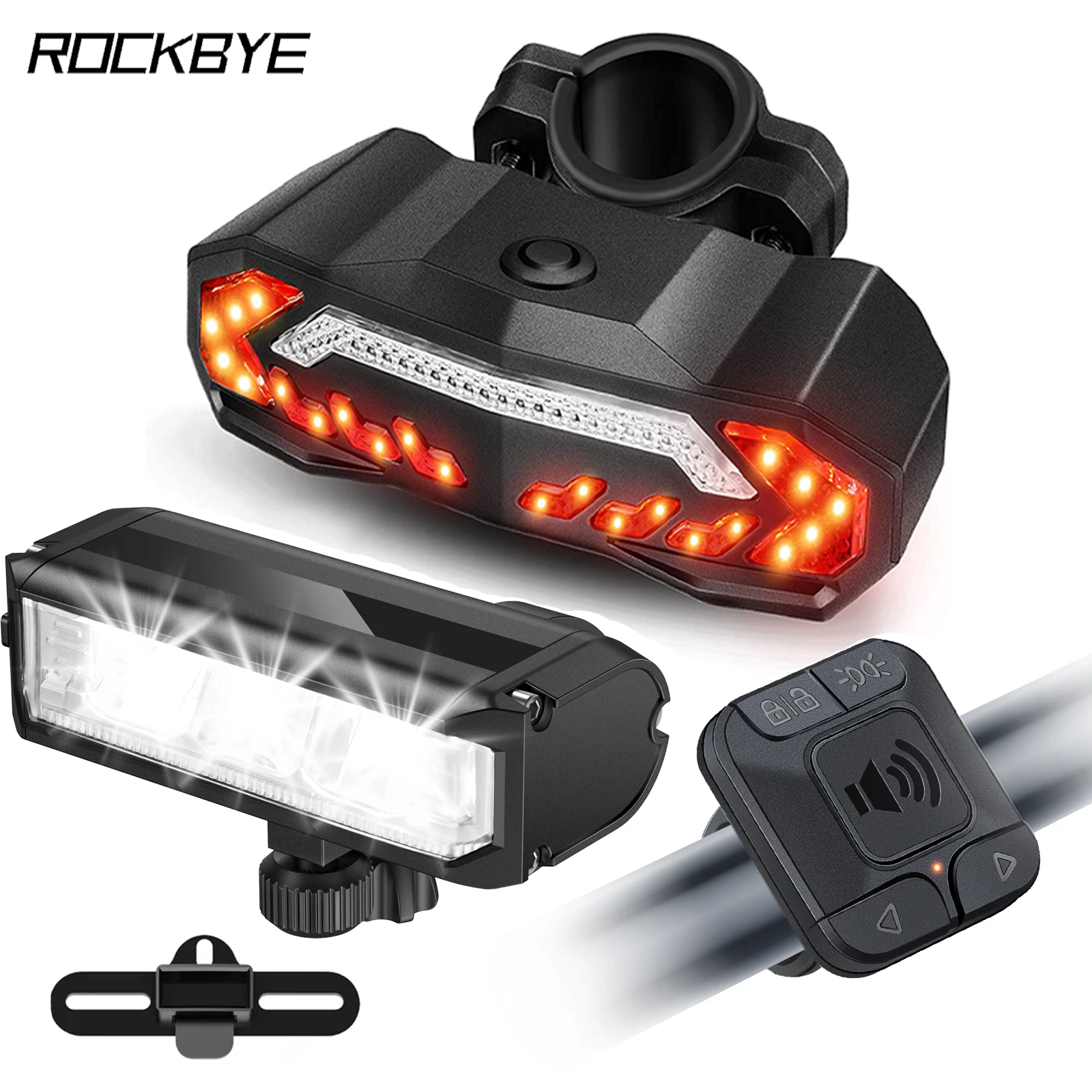 Luz delantera para bicicleta Rockbye con bocina, alarma y control remoto