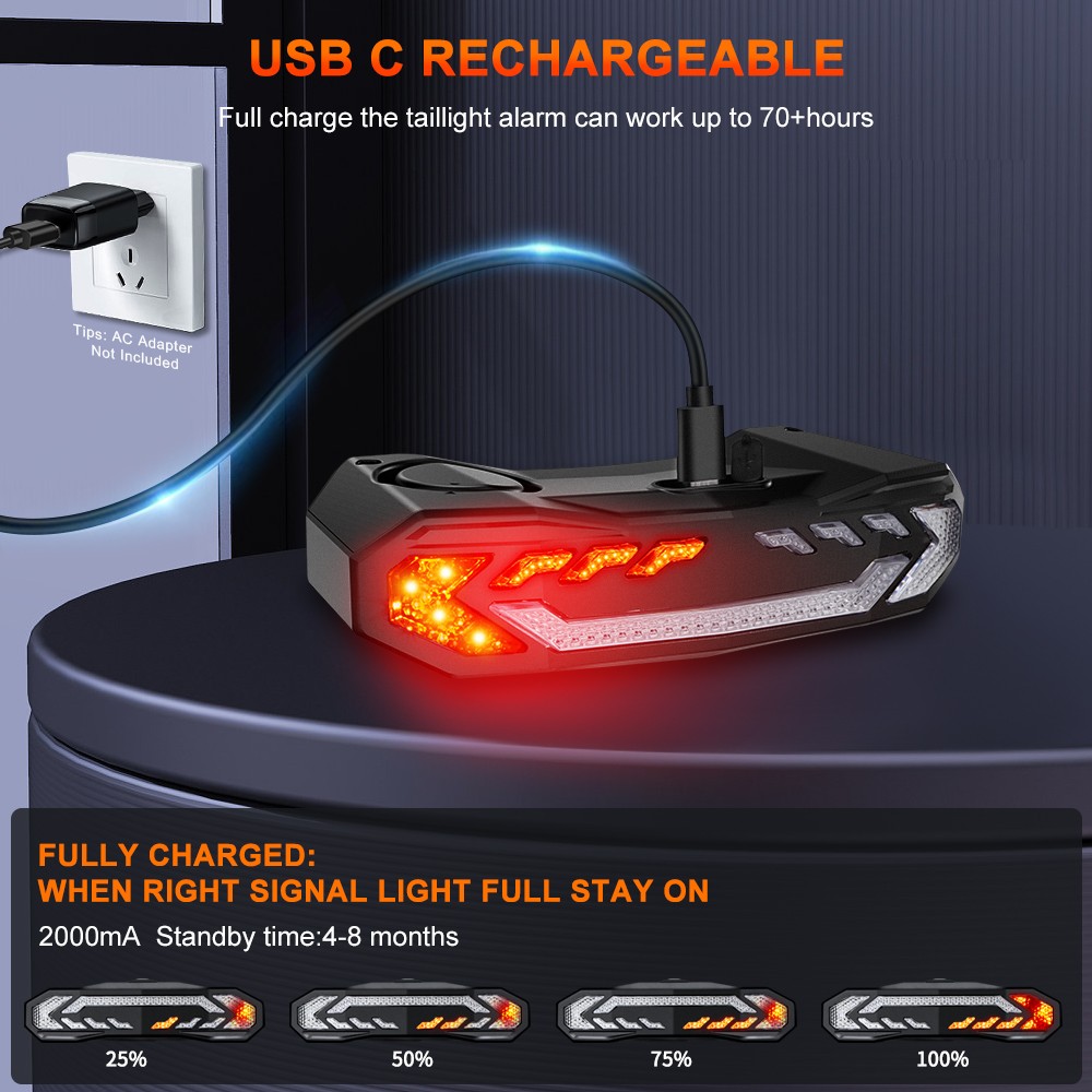 Luz delantera para bicicleta Rockbye con bocina, alarma y control remoto