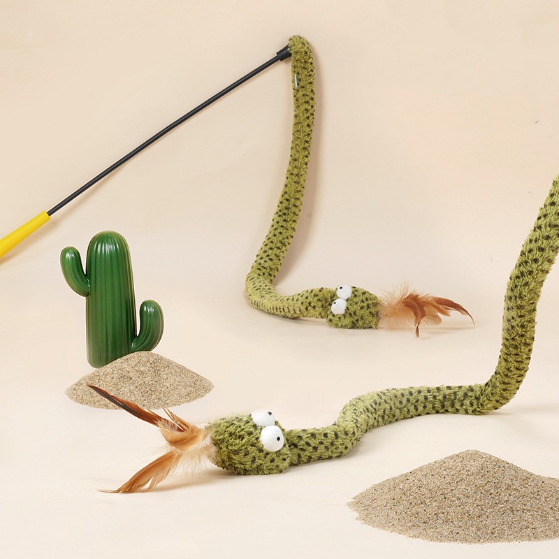 Palo de juguete para gatos con forma de serpiente, juguete para gatos, artefacto para gatos, suministros para gatos, auto-golpe para aliviar el aburrimiento, palo largo con plumas