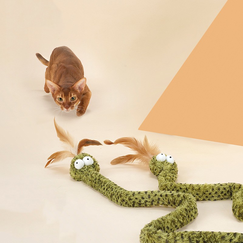 Palo de juguete para gatos con forma de serpiente, juguete para gatos, artefacto para gatos, suministros para gatos, auto-golpe para aliviar el aburrimiento, palo largo con plumas