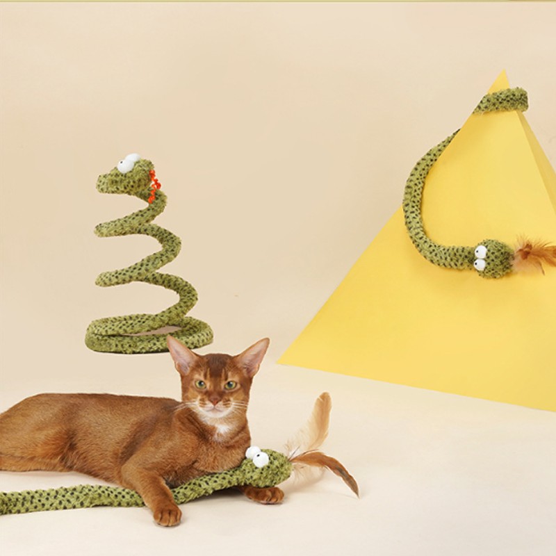 Palo de juguete para gatos con forma de serpiente, juguete para gatos, artefacto para gatos, suministros para gatos, auto-golpe para aliviar el aburrimiento, palo largo con plumas