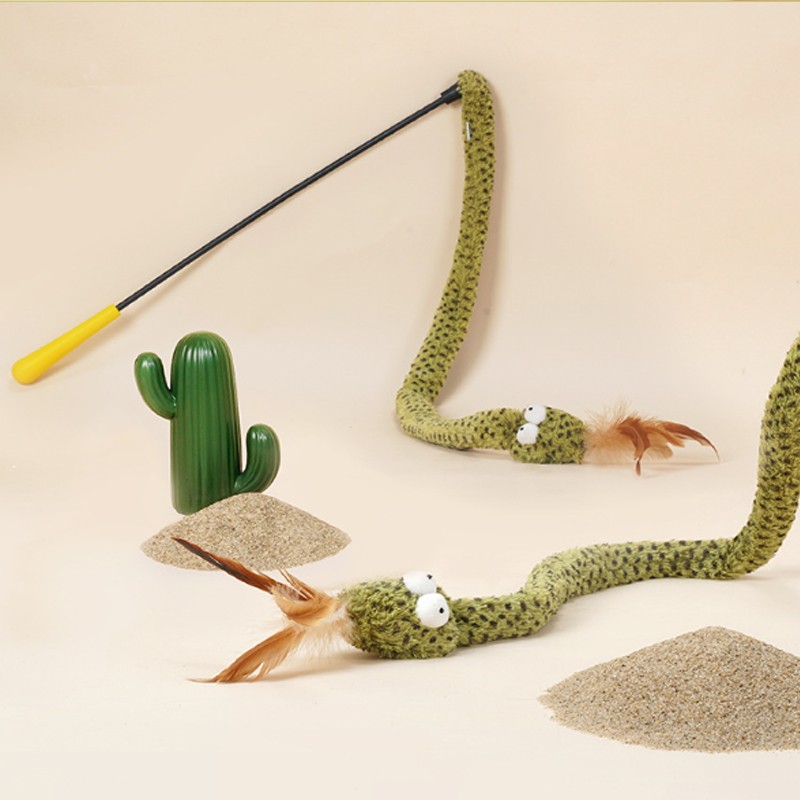 Palo de juguete para gatos con forma de serpiente, juguete para gatos, artefacto para gatos, suministros para gatos, auto-golpe para aliviar el aburrimiento, palo largo con plumas