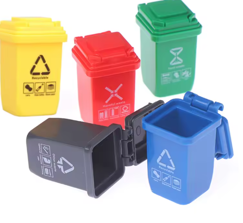 Juego de 5 botes de basura en miniatura para casa de muñecas, escala 1:12, accesorios para muebles, decoración de casa de muñecas, juguetes para niños.