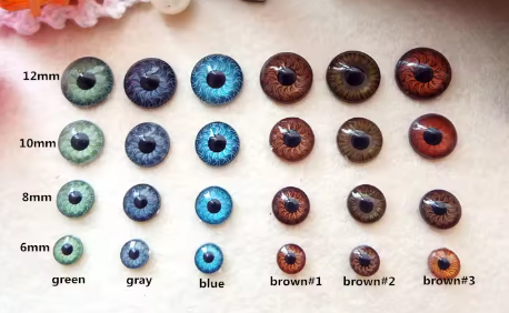20 piezas de ojos BJD con parte trasera plana, 4 tamaños, 6 colores a elegir: 6 mm, 8 mm, 10 mm y 12 mm.